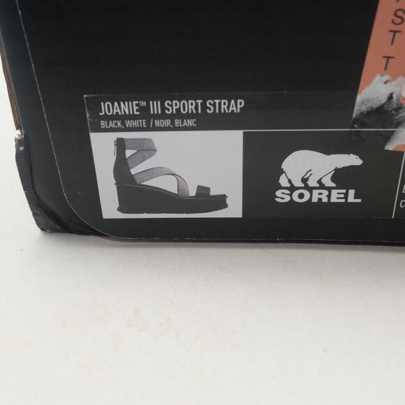 NEW Sorel Joanie III Sport Strap Wedge Sandals Women's 9 Black White - Picture 8 of 8